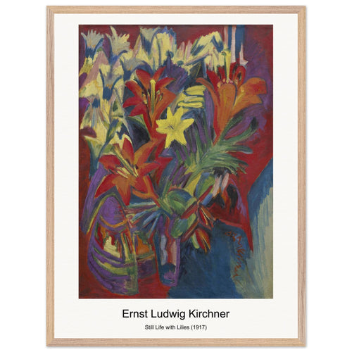 Still Life with Lilies (1917) by Ernst Ludwig Kirchner. Archival Print on Museum Quality Matte Paper. Premium Wood Framed Wall Art. Optimised Aspect Ratio.