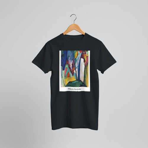 Painting with Troika (1911) by Wassily Kandinsky. Custom Print on a 100% Airlume Combed and Ring-Spun Cotton Unisex Crewneck T-shirt Optimised Aspect Ratio.