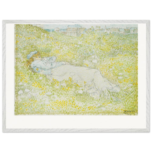 Woman Lying in the Dunes near Noordwijk (1902) by Jan Toorop. Archival Print on Museum Quality Matte Paper. Premium Wood Framed Wall Art. Original Aspect Ratio