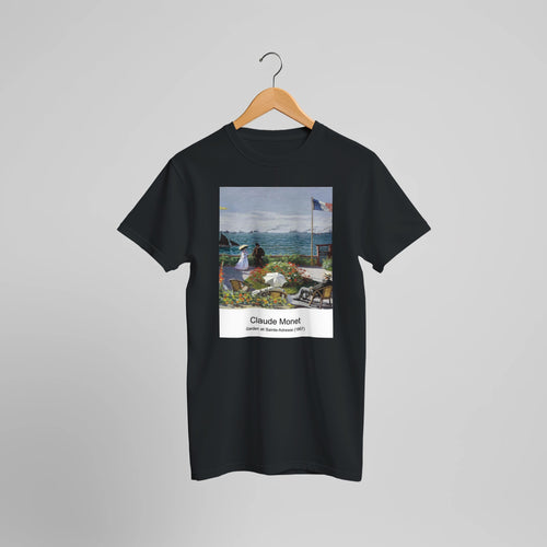 Garden at Sainte-Adresse (1867) by Claude Monet. Custom Print on a 100% Airlume Combed and Ring-Spun Cotton Unisex Crewneck T-shirt Optimised Aspect Ratio.