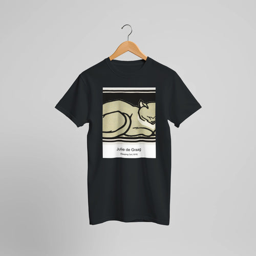 Sleeping Cat (1918) by Julie de Graag. Custom Print on a 100% Airlume Combed and Ring-Spun Cotton Unisex Crewneck T-shirt Optimised Aspect Ratio.