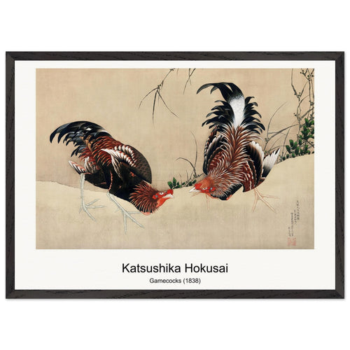 Gamecocks (1838) by Katsushika Hokusai. Archival Print on Museum Quality Matte Paper. Premium Wood Framed Wall Art. Original Aspect Ratio