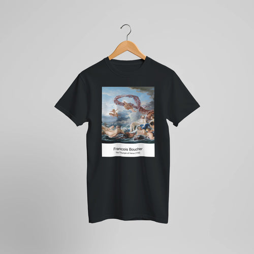 The Triumph of Venus (1740) by François Boucher. Custom Print on a 100% Airlume Combed and Ring-Spun Cotton Unisex Crewneck T-shirt Optimised Aspect Ratio.