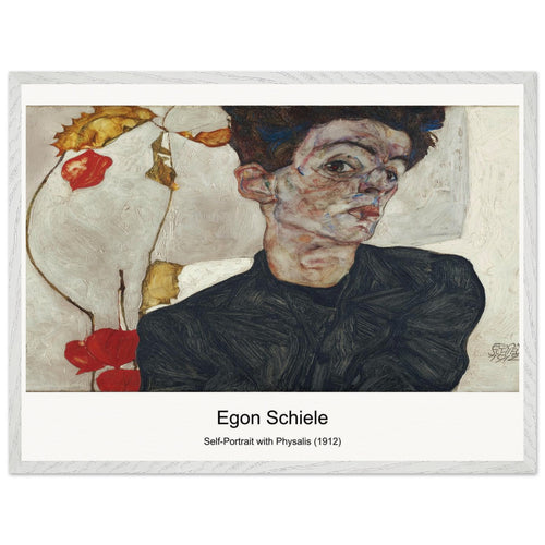Self-Portrait with Physalis (1912) by Egon Schiele. Archival Print on Museum Quality Matte Paper. Premium Wood Framed Wall Art. Optimised Aspect Ratio.