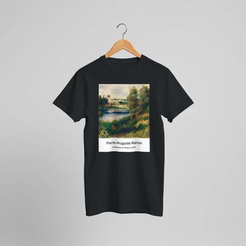 Flowers in a Vase (1866) by Pierre-Auguste Renoir. Custom Print on a 100% Airlume Combed and Ring-Spun Cotton Unisex Crewneck T-shirt Optimised Aspect Ratio.