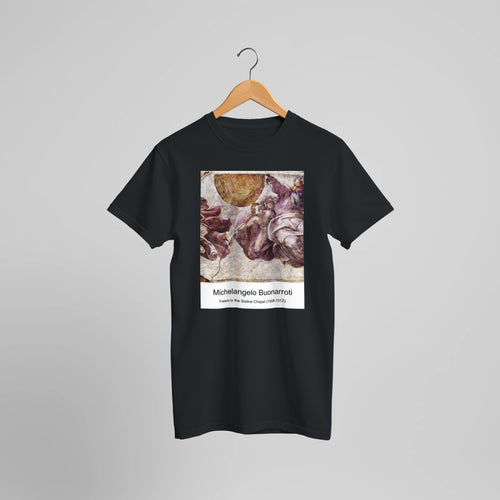 Fresco in the Sistine Chapel (1508-1512) by Michelangelo Buonarroti. Custom Print on a 100% Airlume Combed and Ring-Spun Cotton Unisex Crewneck T-shirt Optimised Aspect Ratio.