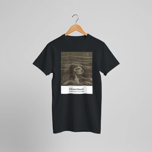 On the Waves of Love (1896) by Edvard Munch. Custom Print on a 100% Airlume Combed and Ring-Spun Cotton Unisex Crewneck T-shirt Optimised Aspect Ratio.