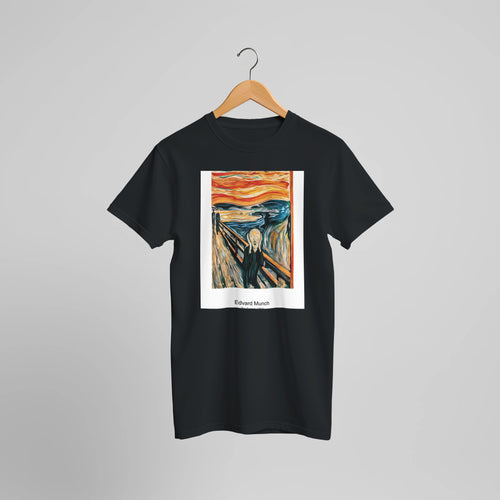 The Scream (1893) by Edvard Munch. Custom Print on a 100% Airlume Combed and Ring-Spun Cotton Unisex Crewneck T-shirt Optimised Aspect Ratio.
