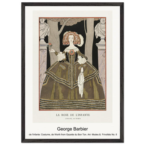 La rose de l'infante: Costume, de Worth from Gazette du Bon Ton. Art- Modes & Frivolités No. 8 (1924) by George Barbier. Archival Print on Museum Quality Matte Paper. Premium Wood Framed Wall Art. Optimised Aspect Ratio.