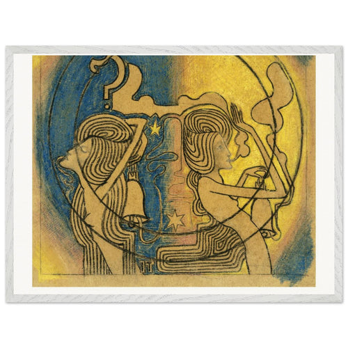 Two stylized female figures with clock in hand (1868) by Jan Toorop. Archival Print on Museum Quality Matte Paper. Premium Wood Framed Wall Art. Original Aspect Ratio