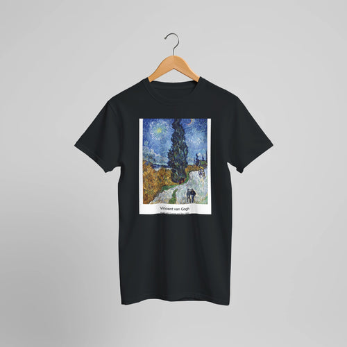 Fishing Boats on the Beach at Saintes-Maries (1888) by Vincent van Gogh. Custom Print on a 100% Airlume Combed and Ring-Spun Cotton Unisex Crewneck T-shirt Optimised Aspect Ratio.