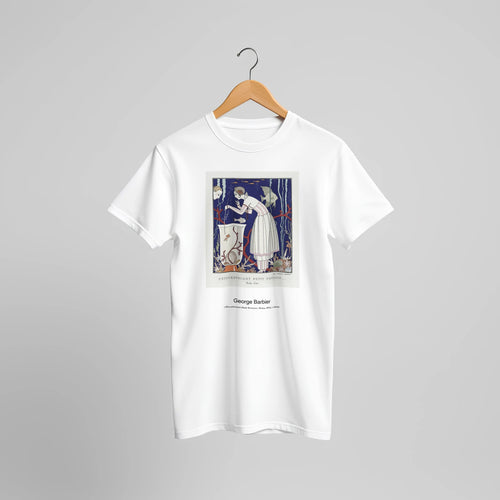 L'Étourdissant Petit Poisson: Robe d'Été; (1914) by George Barbier. Custom Print on a 100% Airlume Combed and Ring-Spun Cotton Unisex Crewneck T-shirt Original Aspect Ratio