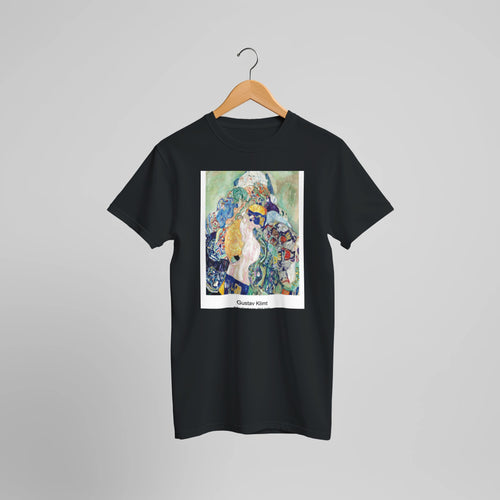 Baby (Cradle) (ca. 1917-1918) by Gustav Klimt. Custom Print on a 100% Airlume Combed and Ring-Spun Cotton Unisex Crewneck T-shirt Optimised Aspect Ratio.