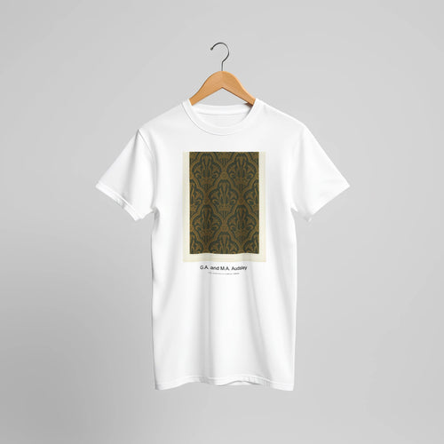Lily and crown pattern (1892) by G. A. and M. A. Audsley. Custom Print on a 100% Airlume Combed and Ring-Spun Cotton Unisex Crewneck T-shirt Original Aspect Ratio