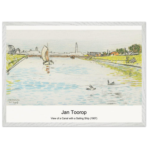 View of a Canal with a Sailing Ship (1907) by Jan Toorop. Archival Print on Museum Quality Matte Paper. Premium Wood Framed Wall Art. Optimised Aspect Ratio.