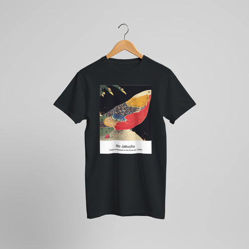 Golden Pheasant in the Snow (ca. 1900) by Ito Jakuchu. Custom Print on a 100% Airlume Combed and Ring-Spun Cotton Unisex Crewneck T-shirt Optimised Aspect Ratio.