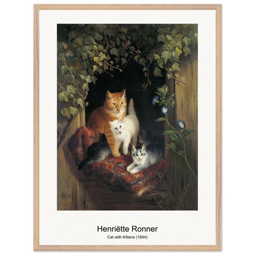 Cat with Kittens (1844) by Henriëtte Ronner. Archival Print on Museum Quality Matte Paper. Premium Wood Framed Wall Art. Original Aspect Ratio