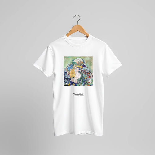 Baby (Cradle) (ca. 1917-1918) by Gustav Klimt. Custom Print on a 100% Airlume Combed and Ring-Spun Cotton Unisex Crewneck T-shirt Original Aspect Ratio