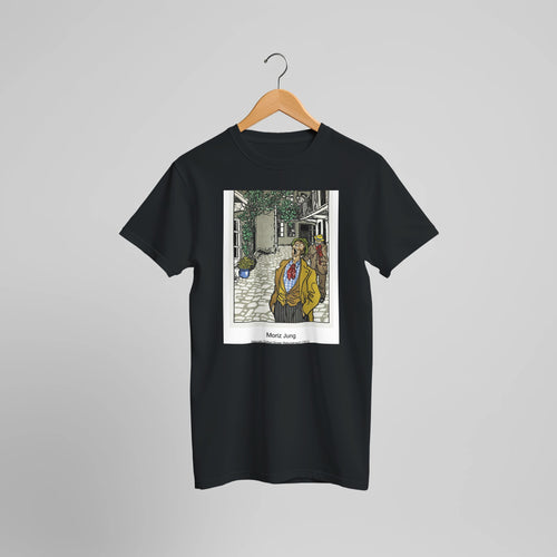 Viennese Café: On the Terrace (Wiener Café: Auf der Terasse) (1911) by Moriz Jung. Custom Print on a 100% Airlume Combed and Ring-Spun Cotton Unisex Crewneck T-shirt Optimised Aspect Ratio.