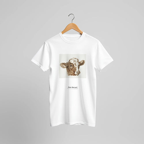 Head of a cow (ca. 1800-1825) by Jean Bernard. Custom Print on a 100% Airlume Combed and Ring-Spun Cotton Unisex Crewneck T-shirt Original Aspect Ratio