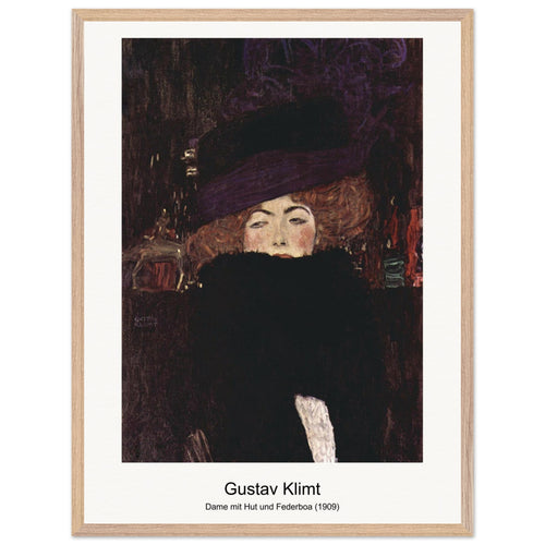 Dame mit Hut und Federboa (1909) by Gustav Klimt. Archival Print on Museum Quality Matte Paper. Premium Wood Framed Wall Art. Optimised Aspect Ratio.