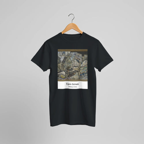 Mödling II (1918) by Egon Schiele. Custom Print on a 100% Airlume Combed and Ring-Spun Cotton Unisex Crewneck T-shirt Optimised Aspect Ratio.