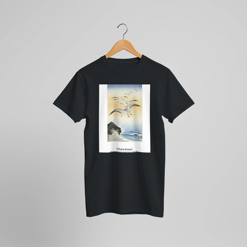Irises (1900 - 1936) by Ohara Koson. Custom Print on a 100% Airlume Combed and Ring-Spun Cotton Unisex Crewneck T-shirt Optimised Aspect Ratio.