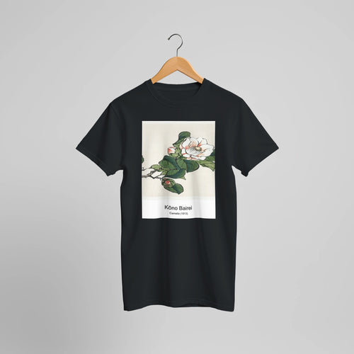 Camelia (1913) by Kōno Bairei. Custom Print on a 100% Airlume Combed and Ring-Spun Cotton Unisex Crewneck T-shirt Optimised Aspect Ratio.