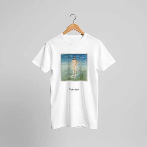 Man Bathing (1899) by Edvard Munch. Custom Print on a 100% Airlume Combed and Ring-Spun Cotton Unisex Crewneck T-shirt Original Aspect Ratio