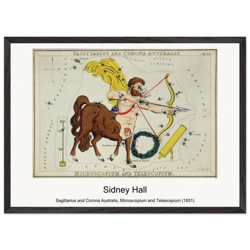 Sagittarius and Corona Australis, Microscopium and Telescopium (1831) by Sidney Hall. Archival Print on Museum Quality Matte Paper. Premium Wood Framed Wall Art. Original Aspect Ratio