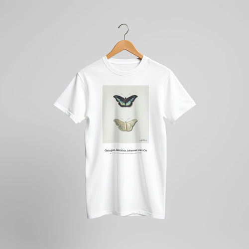 Boven- en onderaanzicht van een vlinder (c1800-1825) by Georgius Jacobus Johannes van Os. Custom Print on a 100% Airlume Combed and Ring-Spun Cotton Unisex Crewneck T-shirt Original Aspect Ratio