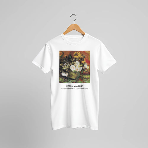 Blossoming Acacia Branches (1890) by Vincent van Gogh. Custom Print on a 100% Airlume Combed and Ring-Spun Cotton Unisex Crewneck T-shirt Original Aspect Ratio