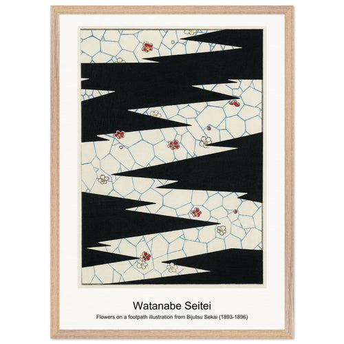 Flowers on a footpath illustration from Bijutsu Sekai (1893-1896) by Watanabe Seitei. Archival Print on Museum Quality Matte Paper. Premium Wood Framed Wall Art. Original Aspect Ratio