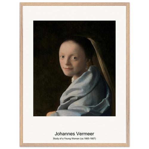 Study of a Young Woman (ca. 1665-1667) by Johannes Vermeer. Archival Print on Museum Quality Matte Paper. Premium Wood Framed Wall Art. Original Aspect Ratio