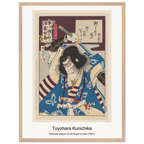 Ichikawa Danjuro IX als Soga no Goro (1901) by Toyohara Kunichika. Archival Print on Museum Quality Matte Paper. Premium Wood Framed Wall Art. Original Aspect Ratio