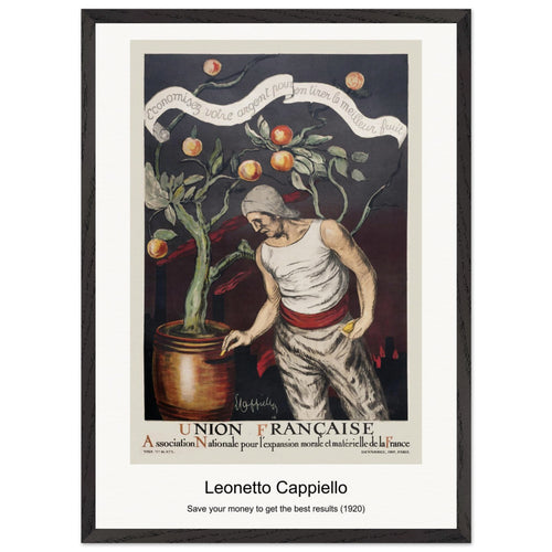 Save your money to get the best results (1920) by Leonetto Cappiello. Archival Print on Museum Quality Matte Paper. Premium Wood Framed Wall Art. Original Aspect Ratio
