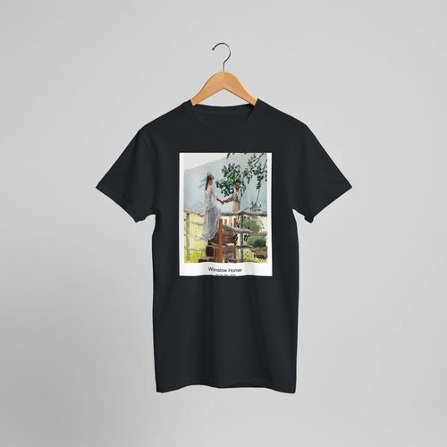 Northeaster (1895) by Winslow Homer. Custom Print on a 100% Airlume Combed and Ring-Spun Cotton Unisex Crewneck T-shirt Optimised Aspect Ratio.