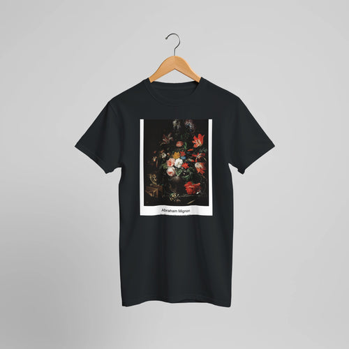 The Overturned Bouquet (1660-1679) by Abraham Mignon. Custom Print on a 100% Airlume Combed and Ring-Spun Cotton Unisex Crewneck T-shirt Optimised Aspect Ratio.