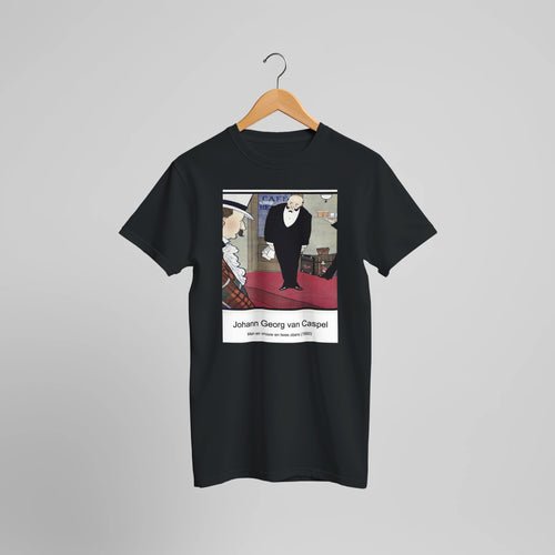 Man en vrouw en twee obers (1900) by Johann Georg van Caspel. Custom Print on a 100% Airlume Combed and Ring-Spun Cotton Unisex Crewneck T-shirt Optimised Aspect Ratio.