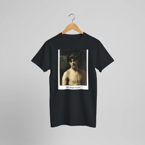 Man Wearing Laurels (1874-1880) by John Singer Sargent. Custom Print on a 100% Airlume Combed and Ring-Spun Cotton Unisex Crewneck T-shirt Optimised Aspect Ratio.
