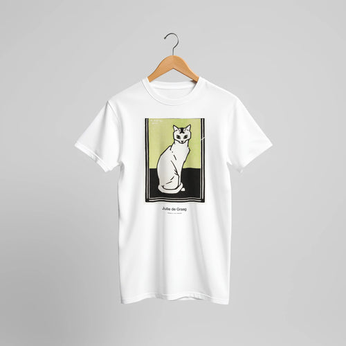 Sitting cat (1917) by Julie de Graag. Custom Print on a 100% Airlume Combed and Ring-Spun Cotton Unisex Crewneck T-shirt Original Aspect Ratio