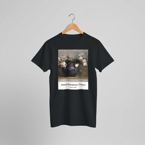Roses (1890) by Abbott Handerson Thayer. Custom Print on a 100% Airlume Combed and Ring-Spun Cotton Unisex Crewneck T-shirt Optimised Aspect Ratio.