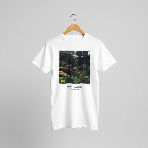 The Dream (1910) by Henri Rousseau. Custom Print on a 100% Airlume Combed and Ring-Spun Cotton Unisex Crewneck T-shirt Original Aspect Ratio