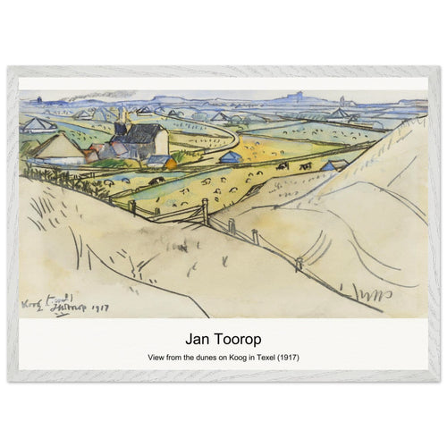 View from the dunes on Koog in Texel (1917) by Jan Toorop. Archival Print on Museum Quality Matte Paper. Premium Wood Framed Wall Art. Optimised Aspect Ratio.