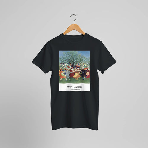 A Centennial of Independence (1892) by Henri Rousseau. Custom Print on a 100% Airlume Combed and Ring-Spun Cotton Unisex Crewneck T-shirt Optimised Aspect Ratio.