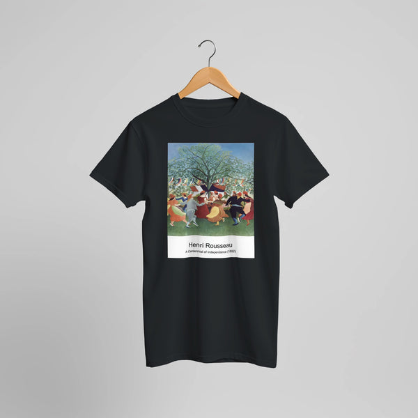A Centennial of Independence (1892) by Henri Rousseau. Custom Print on a 100% Airlume Combed and Ring-Spun Cotton Unisex Crewneck T-shirt Optimised Aspect Ratio.