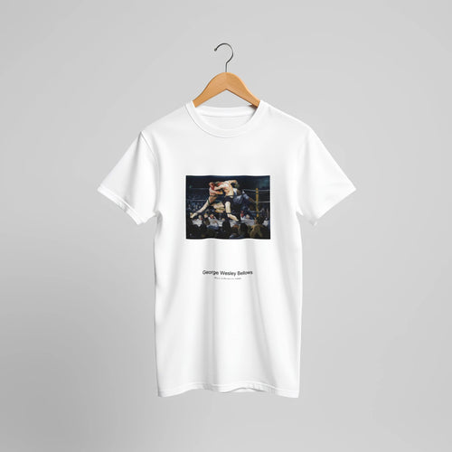 Stag at Sharkey's (1909) by George Wesley Bellows. Custom Print on a 100% Airlume Combed and Ring-Spun Cotton Unisex Crewneck T-shirt Original Aspect Ratio